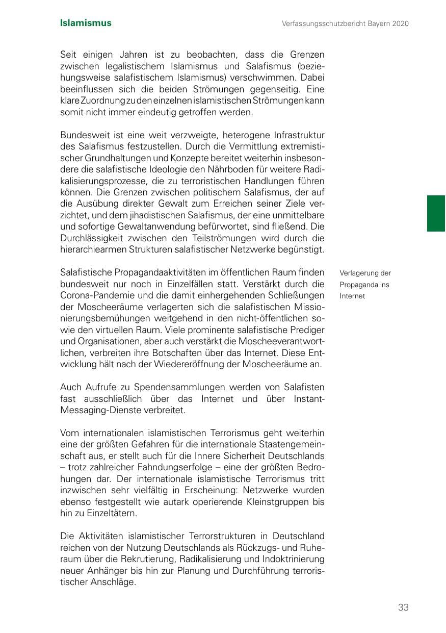 Seite 33 des Verfassungsschutzbericht 2020 Bayern