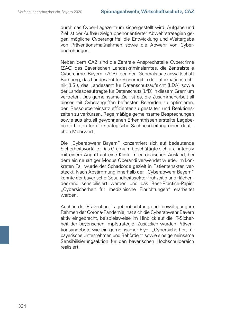 Seite 324 des Verfassungsschutzbericht 2020 Bayern