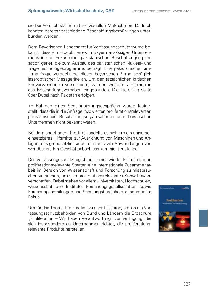 Seite 327 des Verfassungsschutzbericht 2020 Bayern