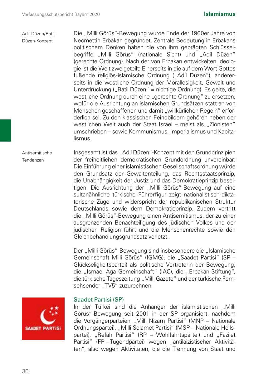 Seite 36 des Verfassungsschutzbericht 2020 Bayern