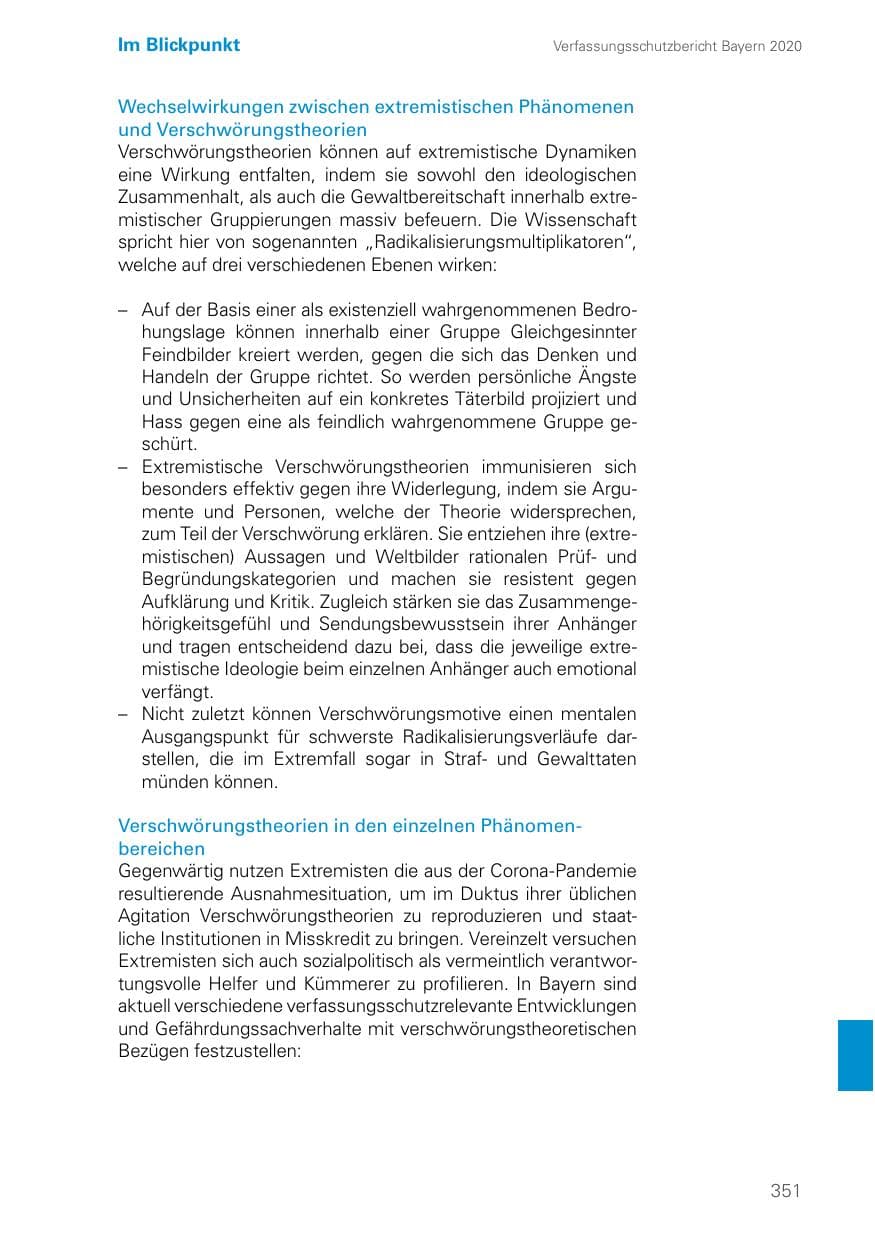 Seite 351 des Verfassungsschutzbericht 2020 Bayern