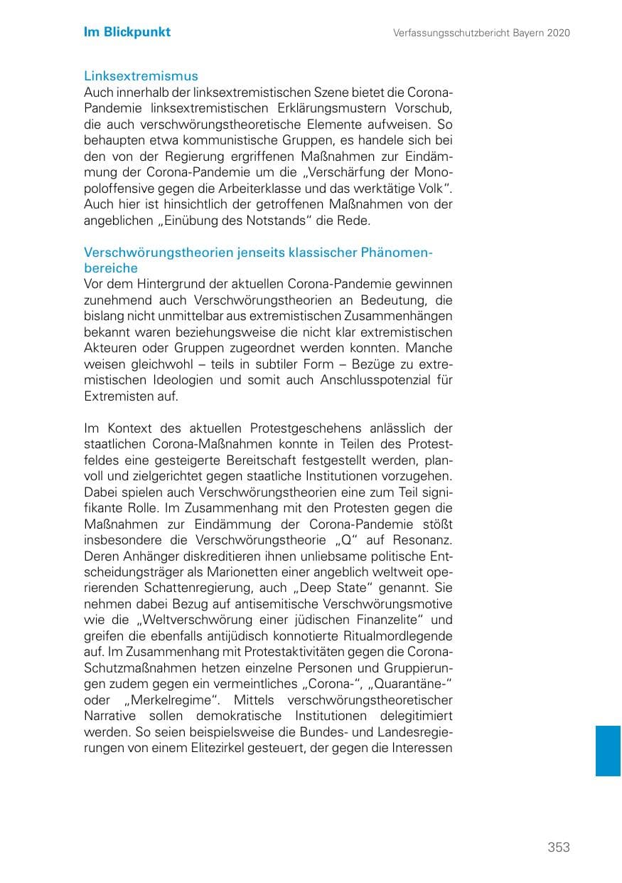 Seite 353 des Verfassungsschutzbericht 2020 Bayern