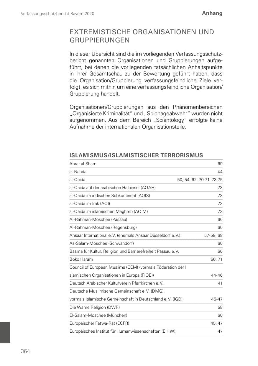 Seite 364 des Verfassungsschutzbericht 2020 Bayern