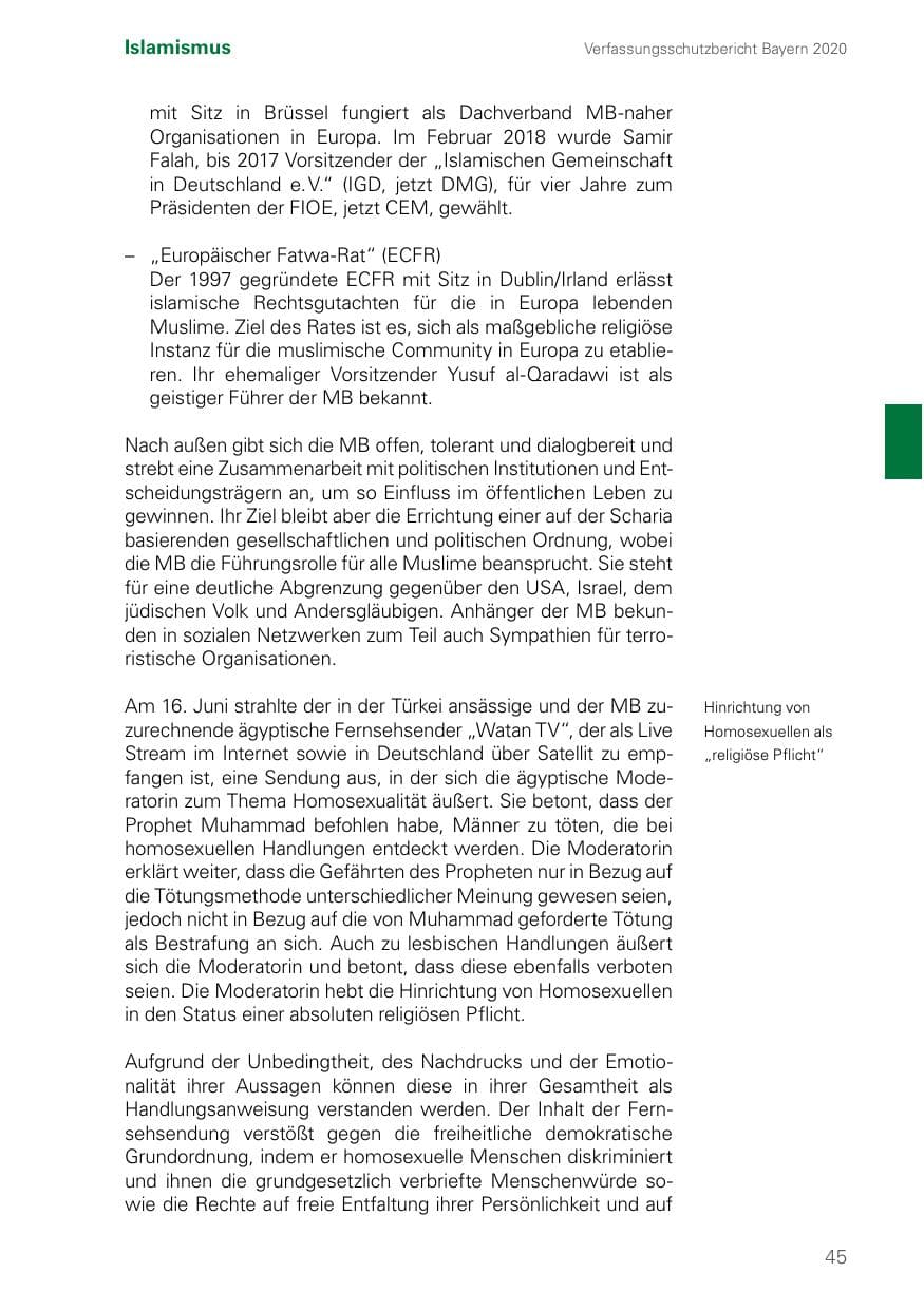 Seite 45 des Verfassungsschutzbericht 2020 Bayern