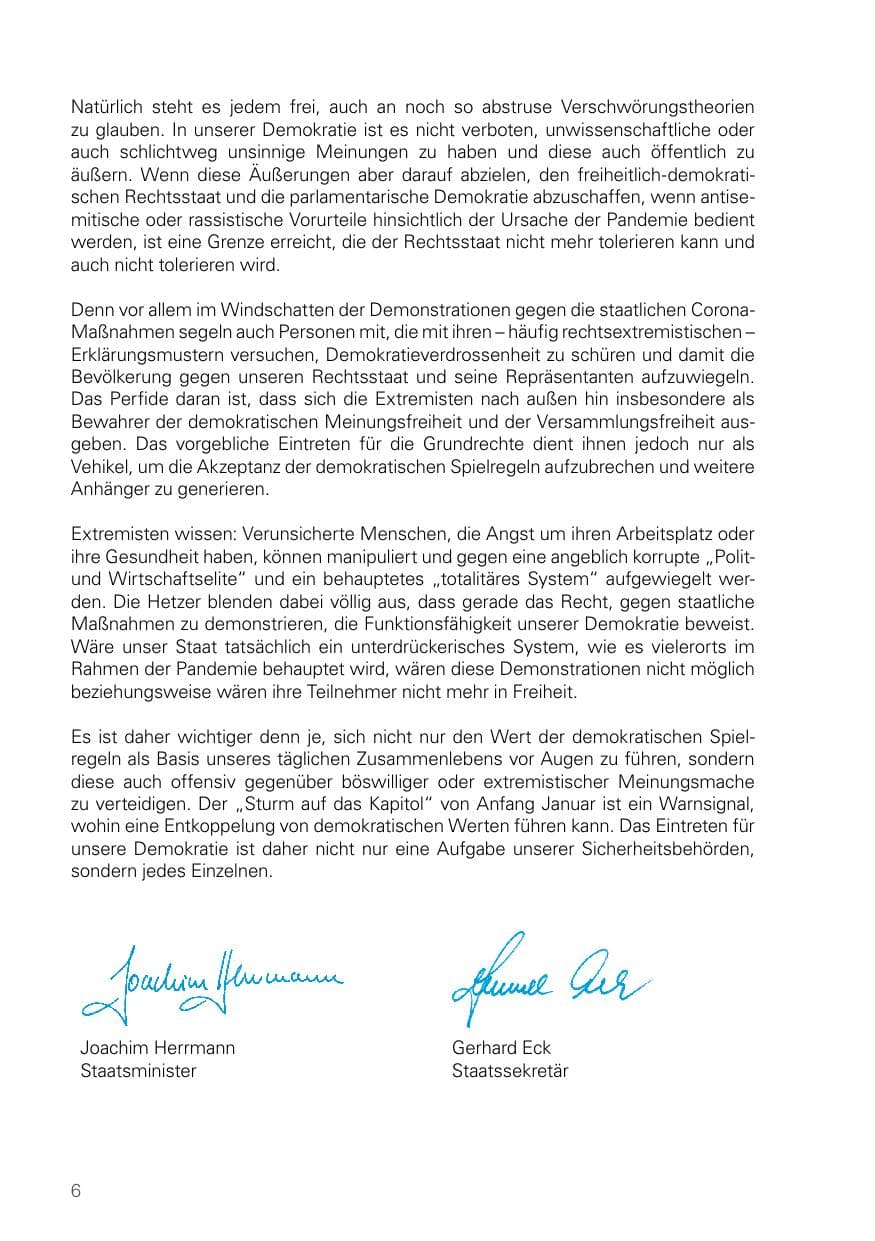 Seite 6 des Verfassungsschutzbericht 2020 Bayern