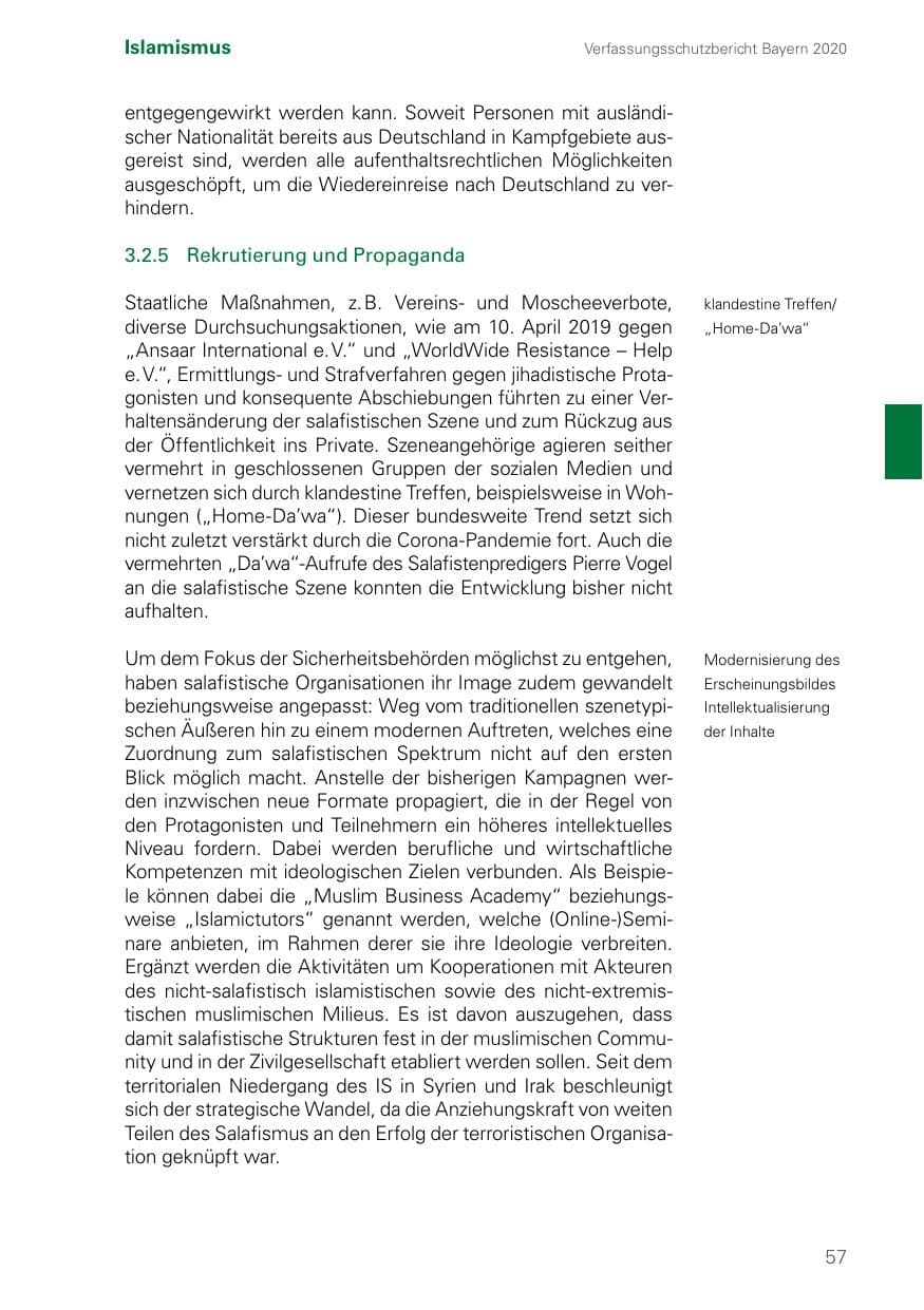 Seite 57 des Verfassungsschutzbericht 2020 Bayern