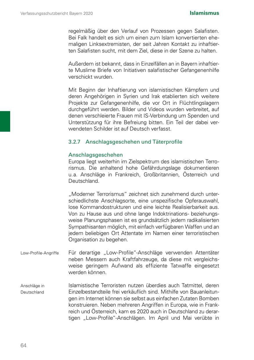 Seite 64 des Verfassungsschutzbericht 2020 Bayern