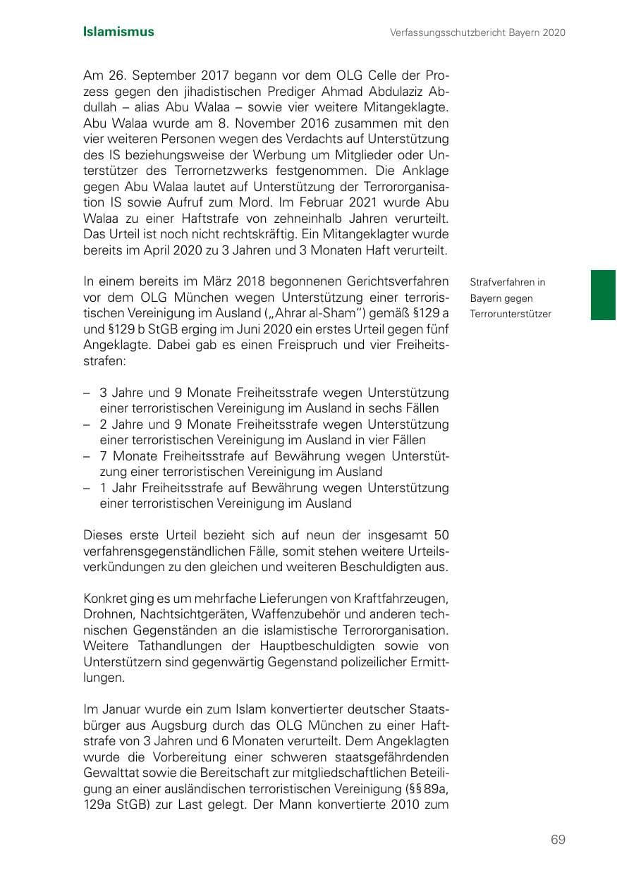 Seite 69 des Verfassungsschutzbericht 2020 Bayern