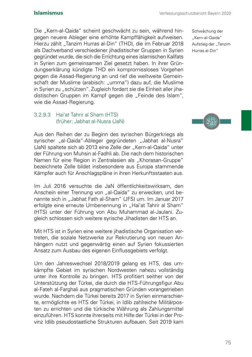 Seite 75 des Verfassungsschutzbericht 2020 Bayern