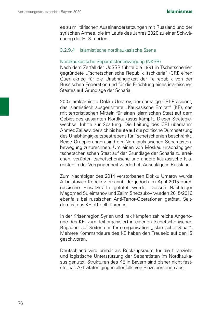 Seite 76 des Verfassungsschutzbericht 2020 Bayern
