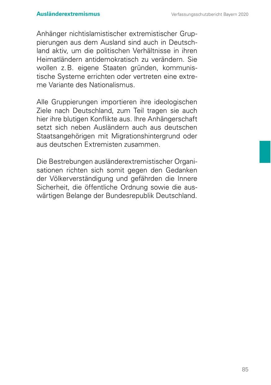 Seite 85 des Verfassungsschutzbericht 2020 Bayern