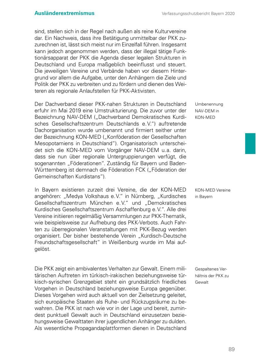 Seite 89 des Verfassungsschutzbericht 2020 Bayern