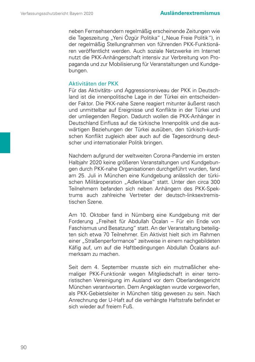 Seite 90 des Verfassungsschutzbericht 2020 Bayern