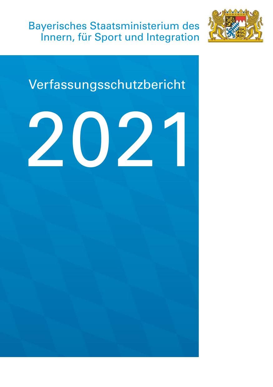 Seite 1 des Verfassungsschutzbericht 2021 Bayern