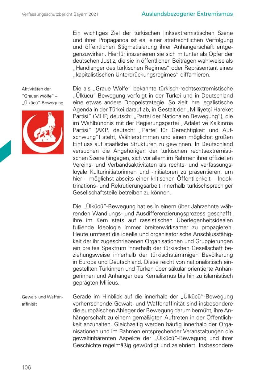 Seite 106 des Verfassungsschutzbericht 2021 Bayern
