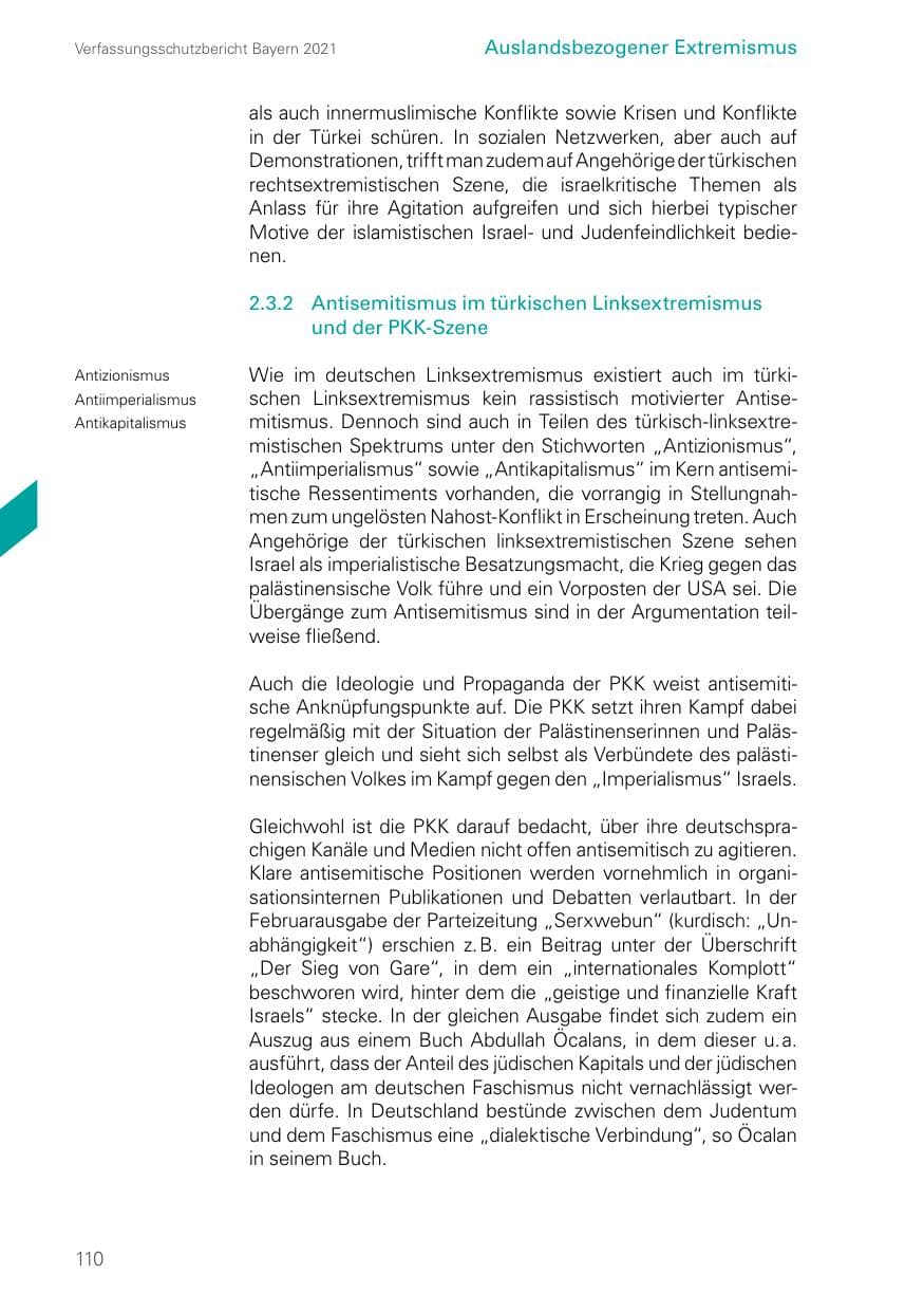 Seite 110 des Verfassungsschutzbericht 2021 Bayern