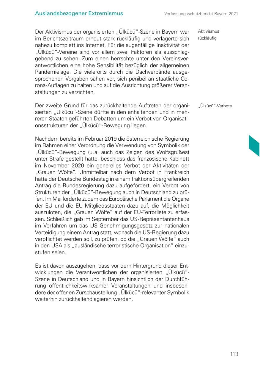 Seite 113 des Verfassungsschutzbericht 2021 Bayern
