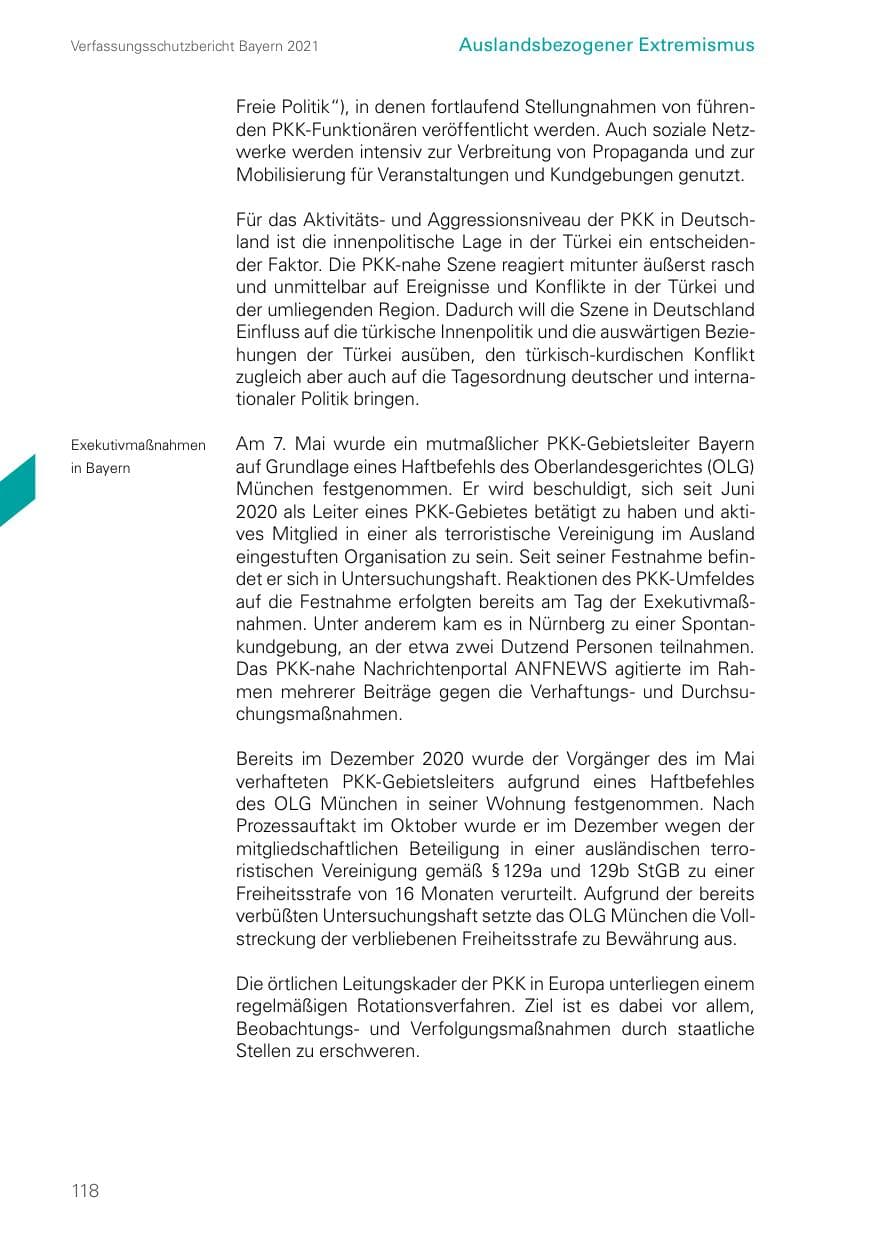 Seite 118 des Verfassungsschutzbericht 2021 Bayern
