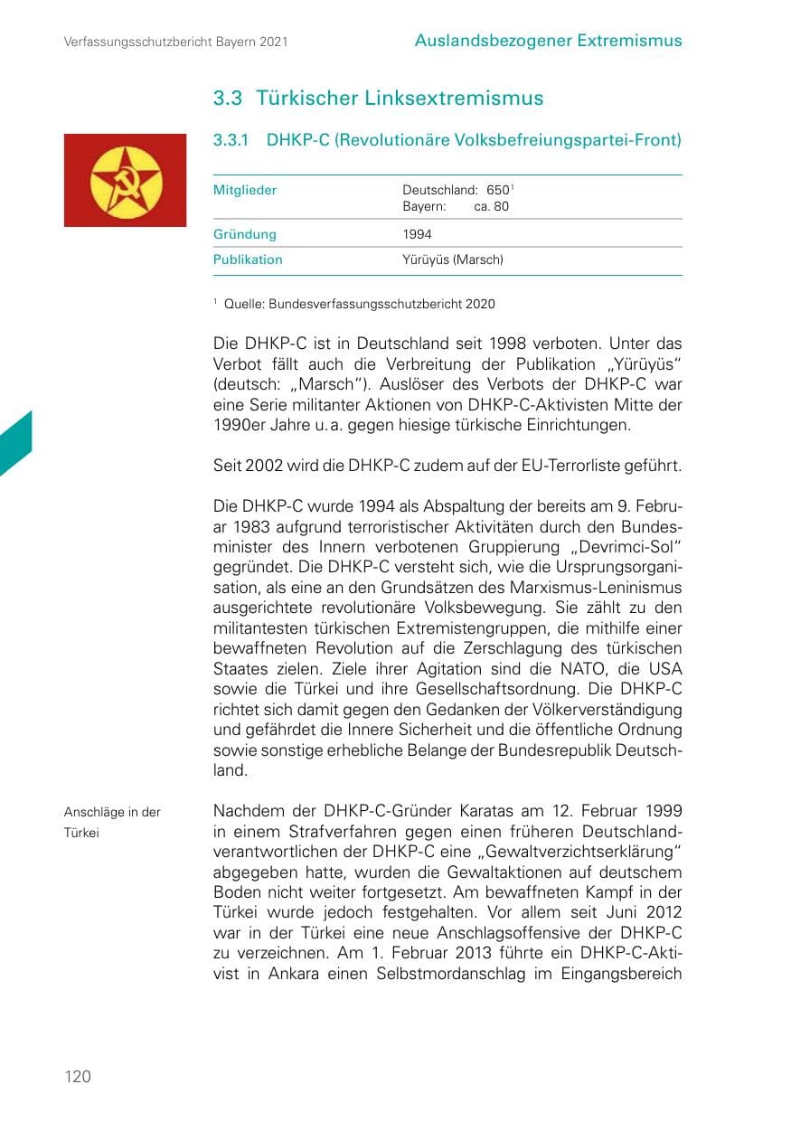 Seite 120 des Verfassungsschutzbericht 2021 Bayern