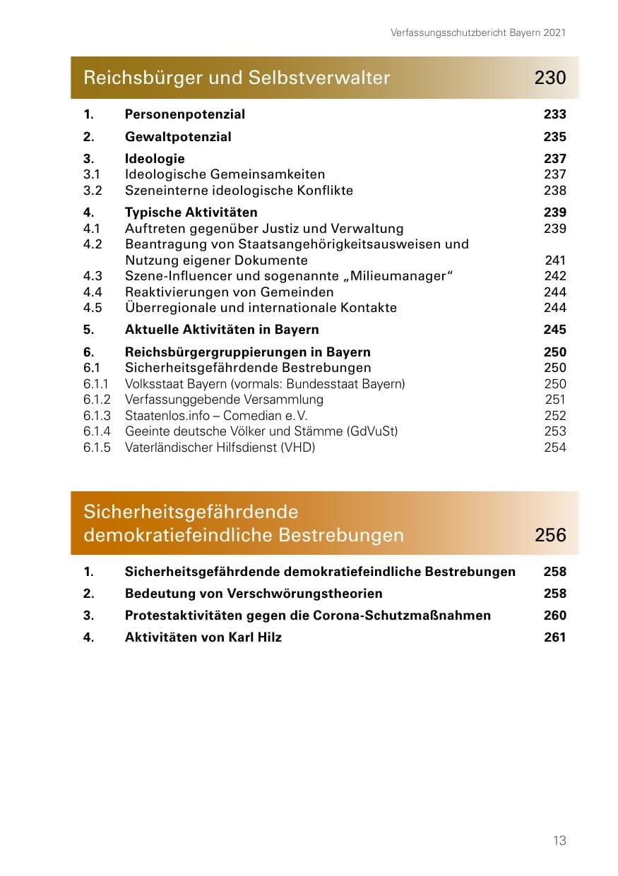 Seite 13 des Verfassungsschutzbericht 2021 Bayern