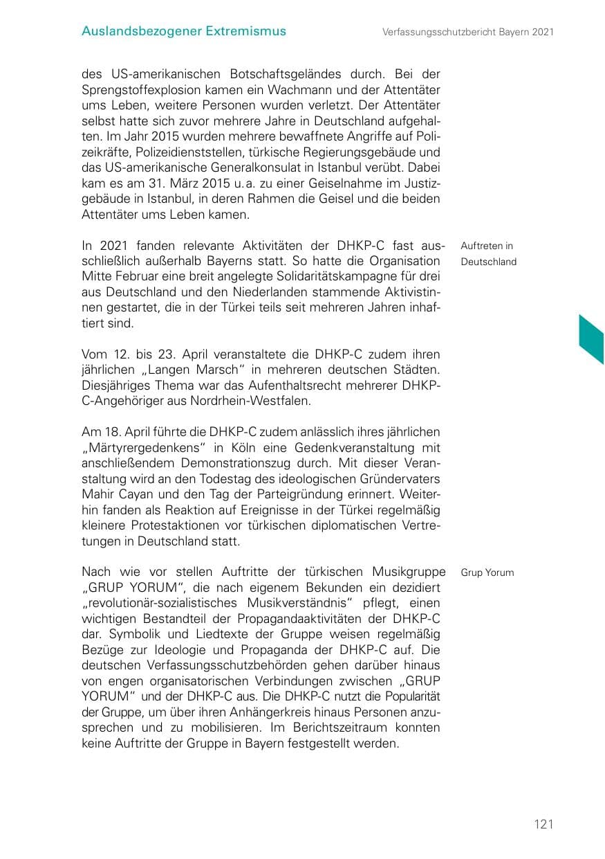 Seite 121 des Verfassungsschutzbericht 2021 Bayern