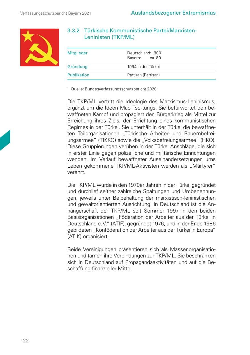 Seite 122 des Verfassungsschutzbericht 2021 Bayern