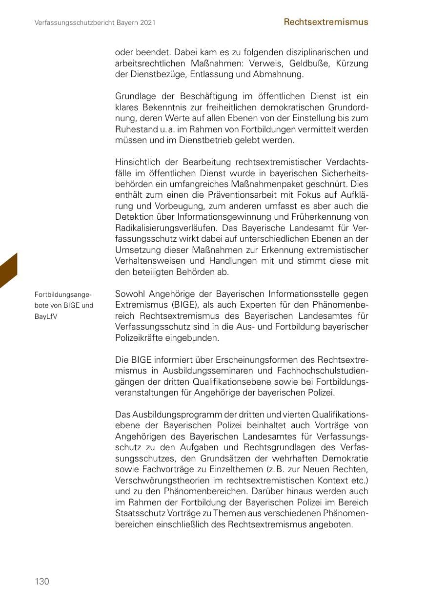 Seite 130 des Verfassungsschutzbericht 2021 Bayern