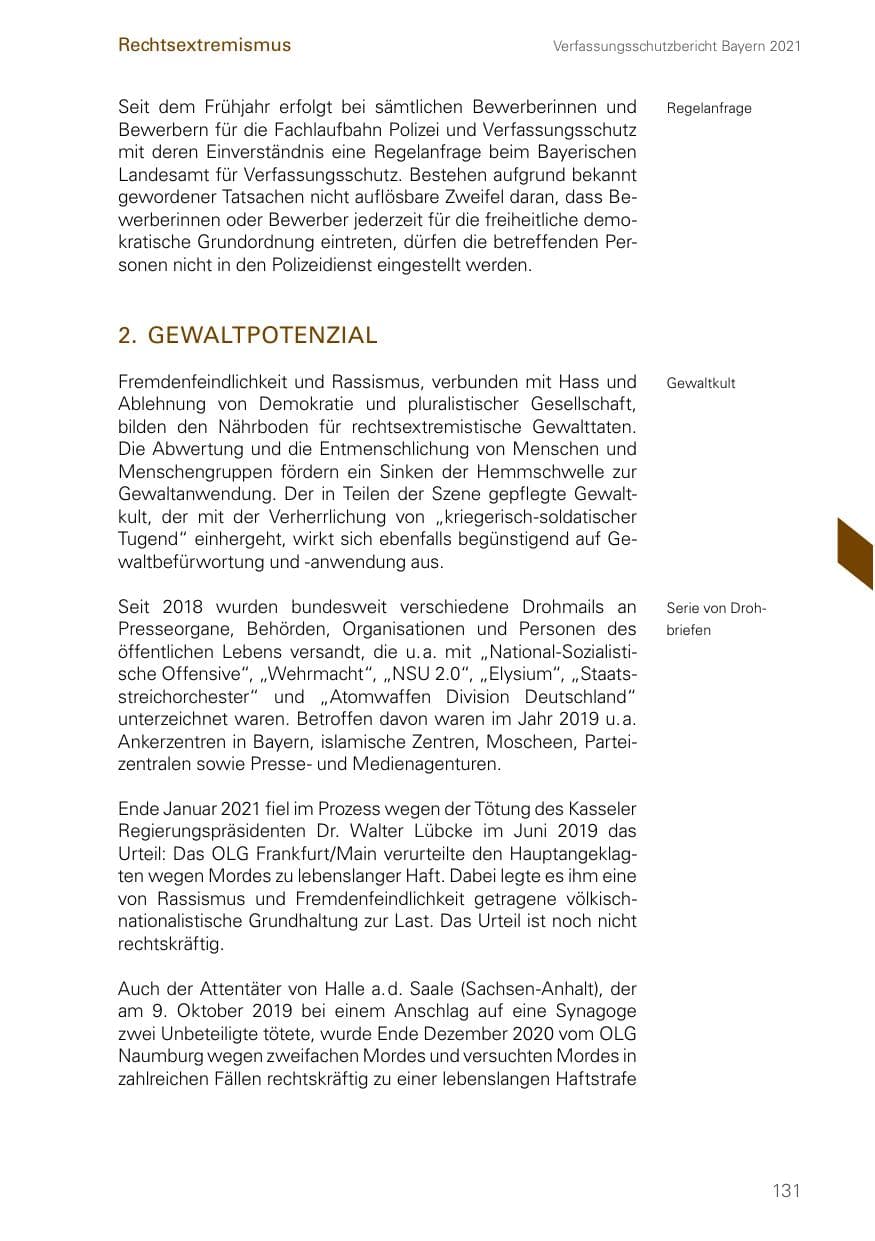 Seite 131 des Verfassungsschutzbericht 2021 Bayern