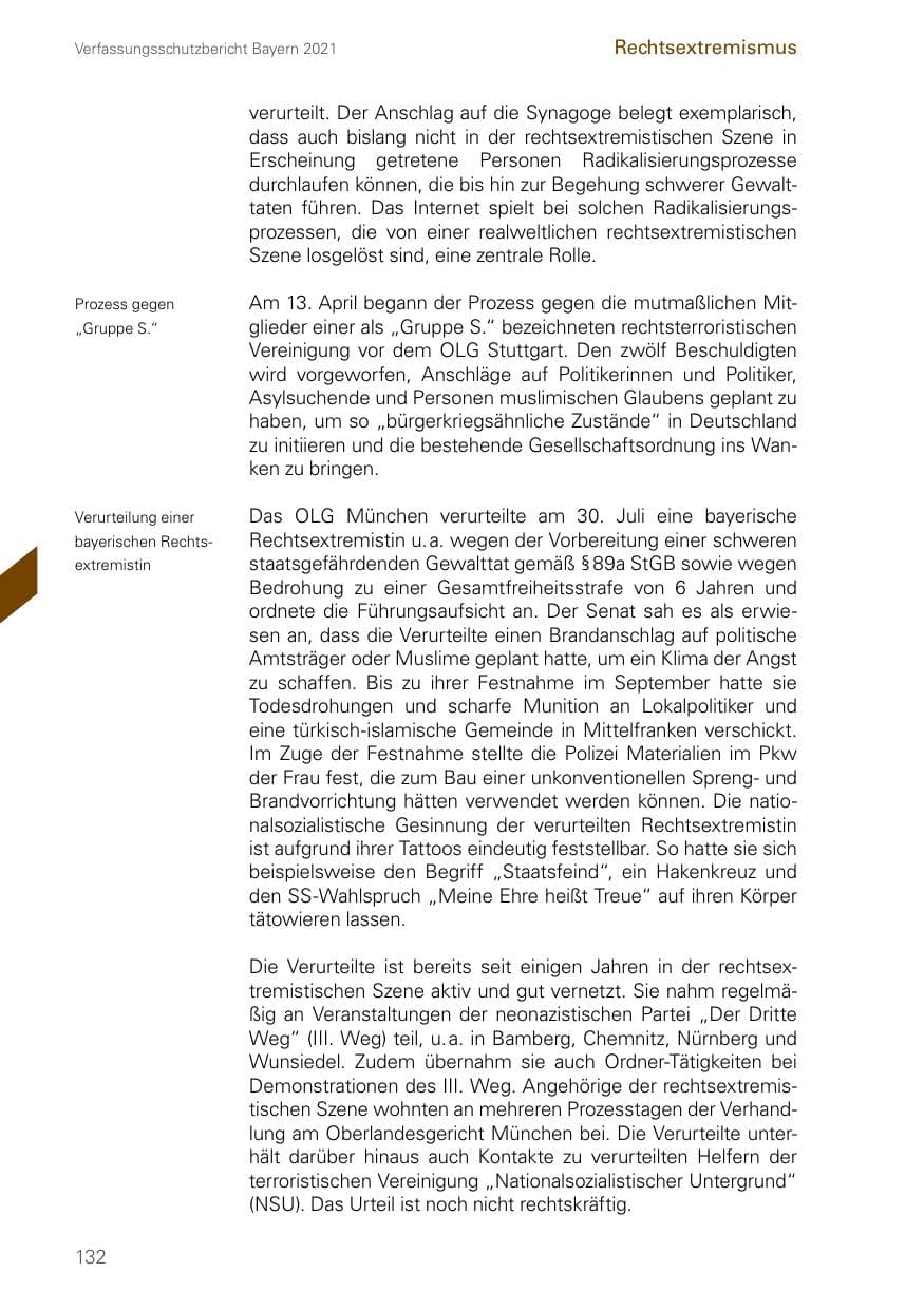 Seite 132 des Verfassungsschutzbericht 2021 Bayern