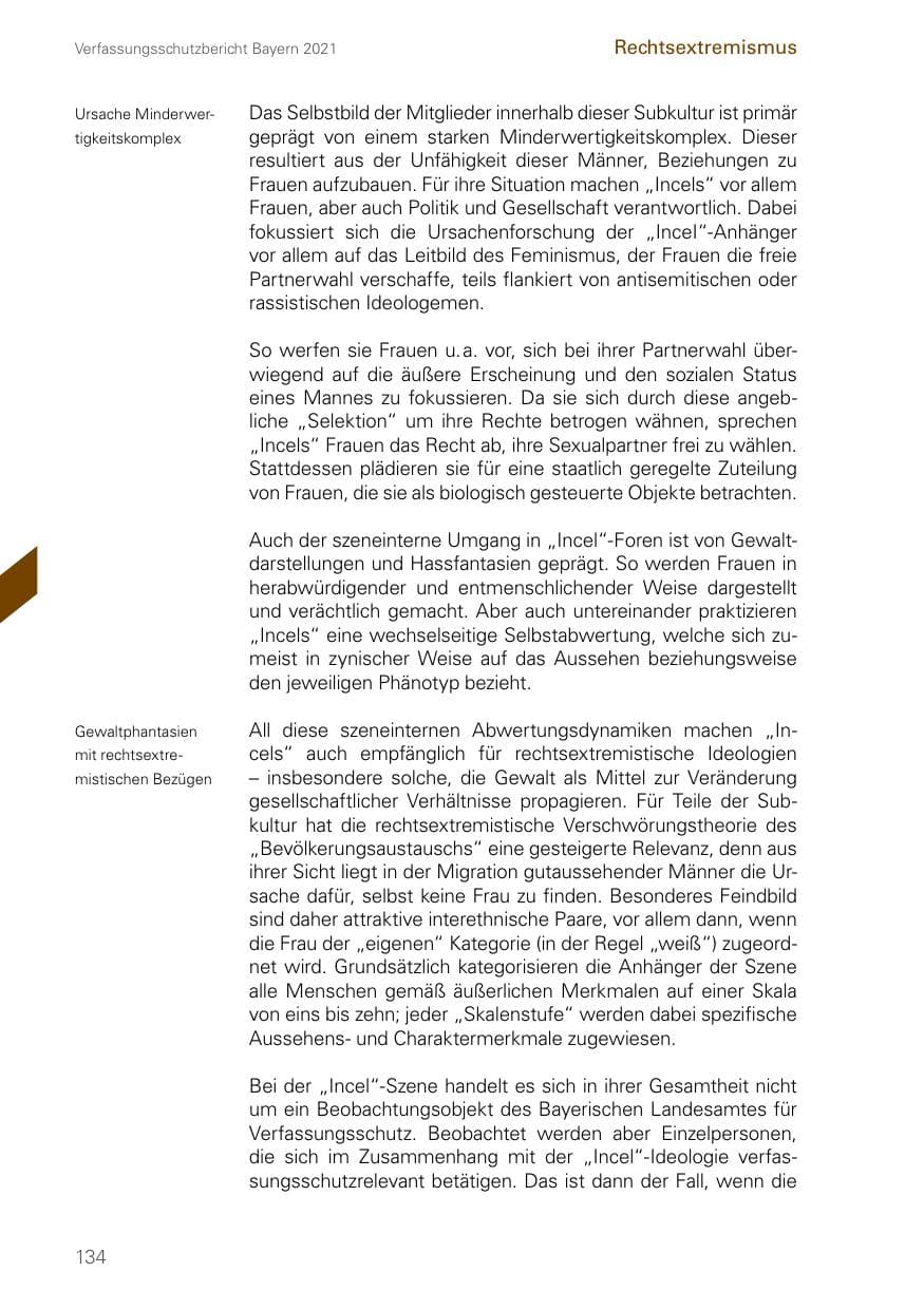 Seite 134 des Verfassungsschutzbericht 2021 Bayern