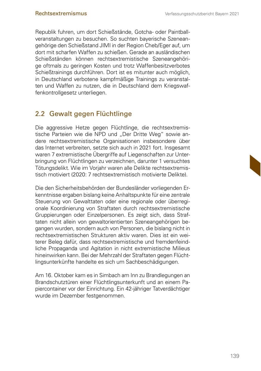 Seite 139 des Verfassungsschutzbericht 2021 Bayern