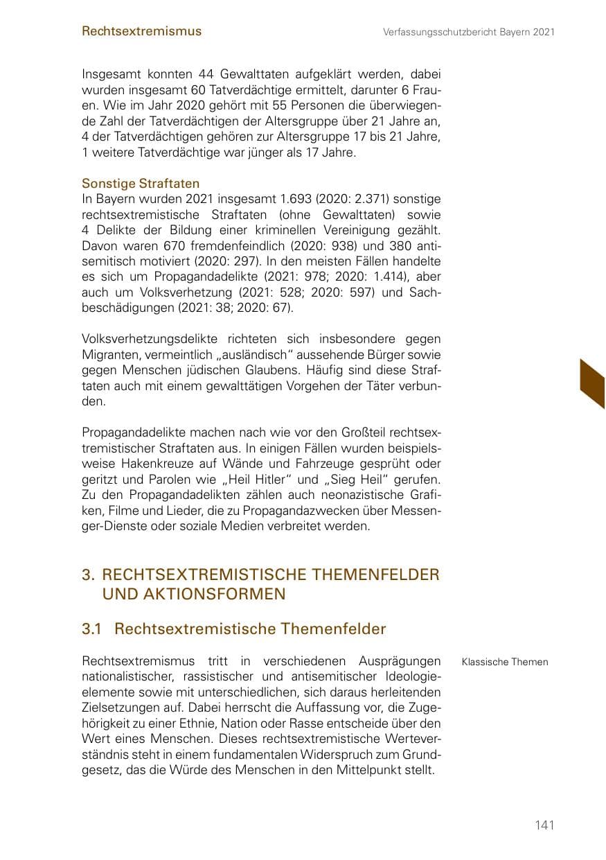 Seite 141 des Verfassungsschutzbericht 2021 Bayern
