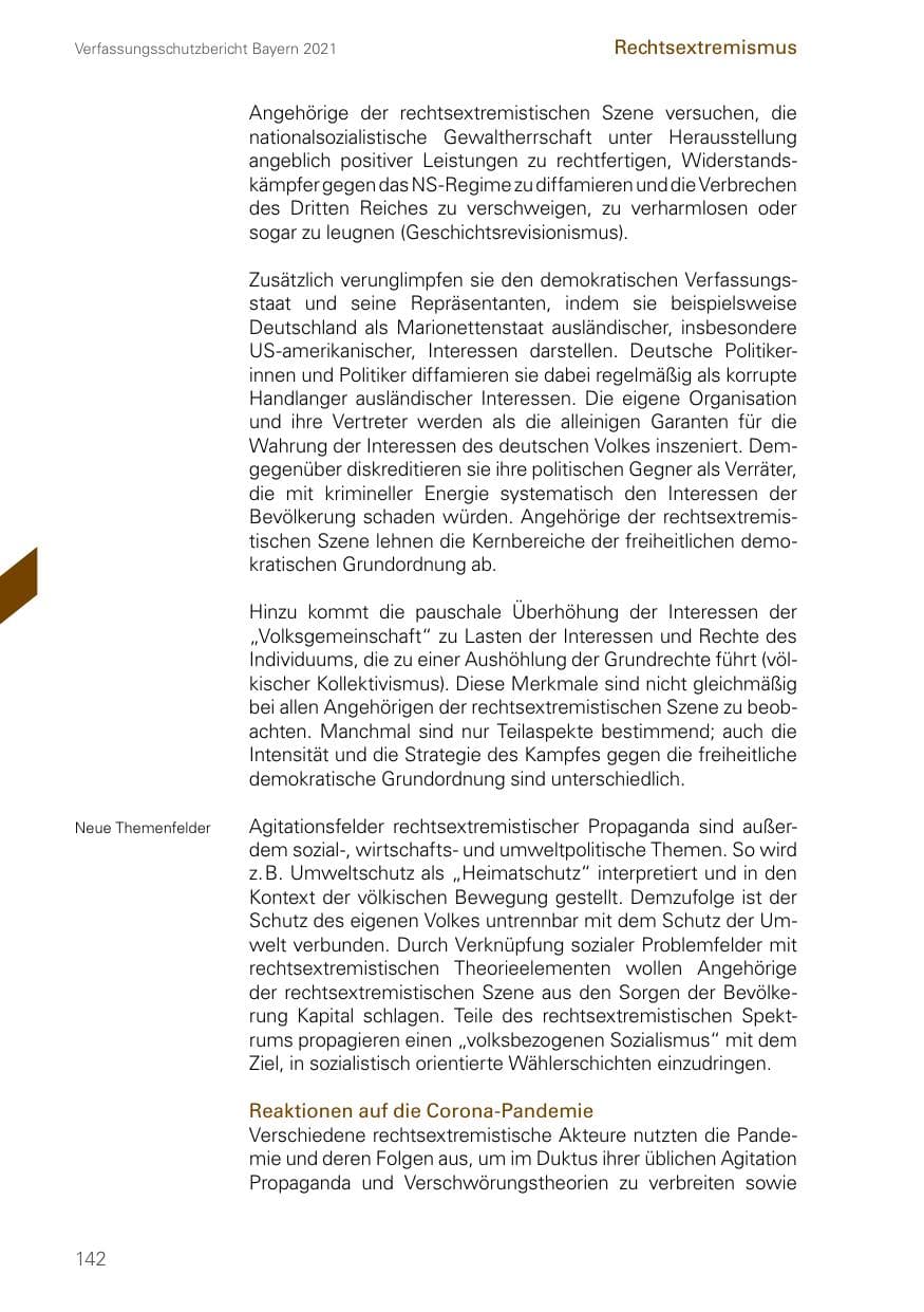 Seite 142 des Verfassungsschutzbericht 2021 Bayern