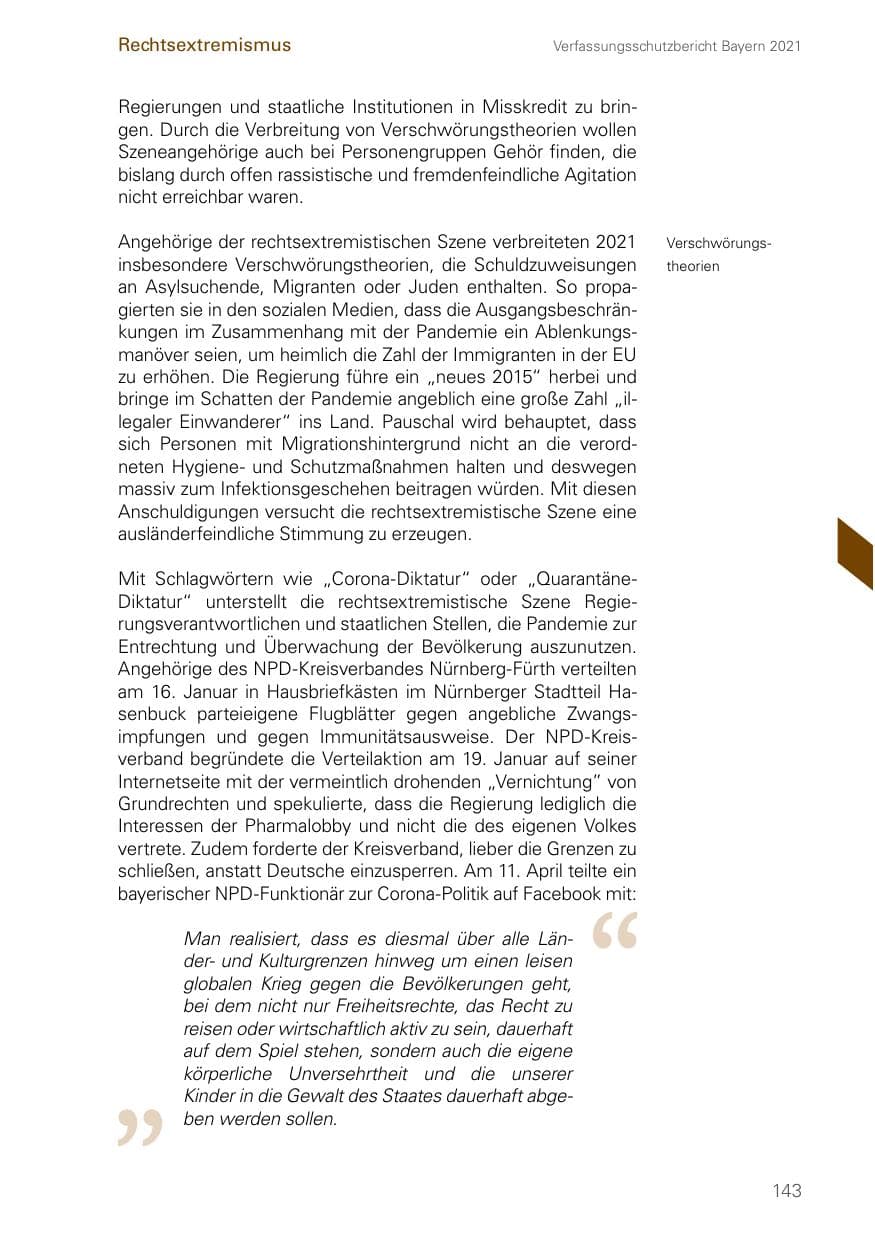 Seite 143 des Verfassungsschutzbericht 2021 Bayern
