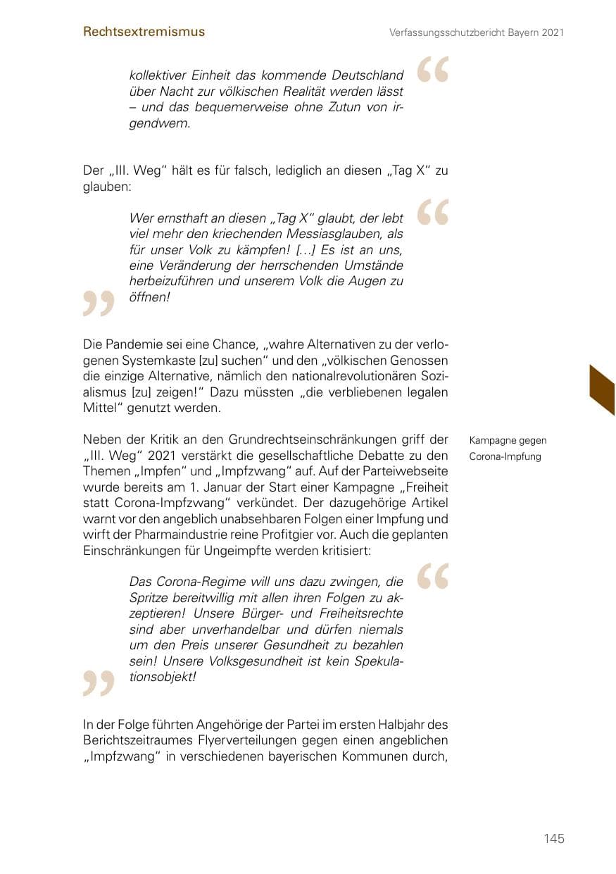 Seite 145 des Verfassungsschutzbericht 2021 Bayern