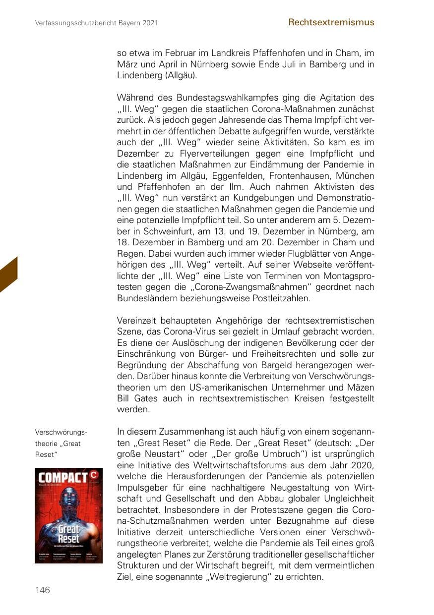 Seite 146 des Verfassungsschutzbericht 2021 Bayern