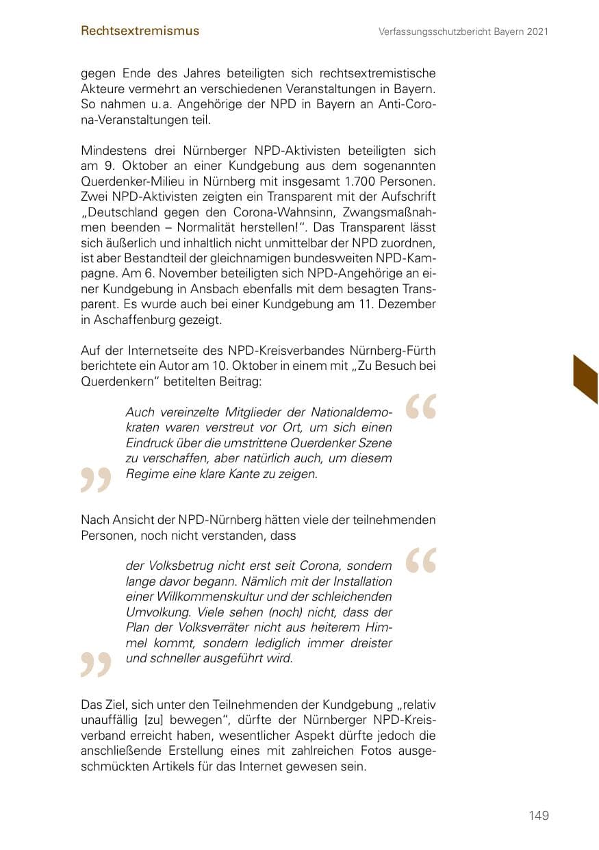 Seite 149 des Verfassungsschutzbericht 2021 Bayern