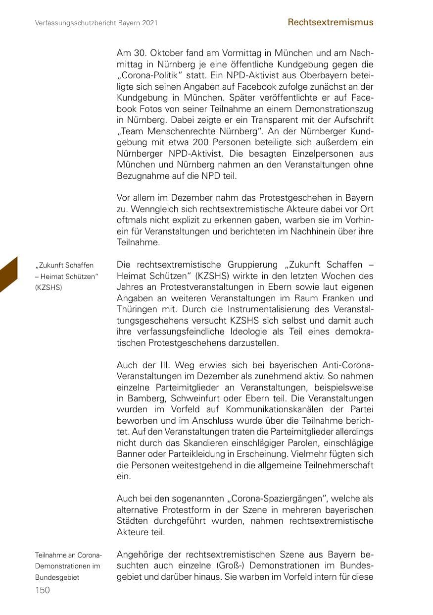 Seite 150 des Verfassungsschutzbericht 2021 Bayern