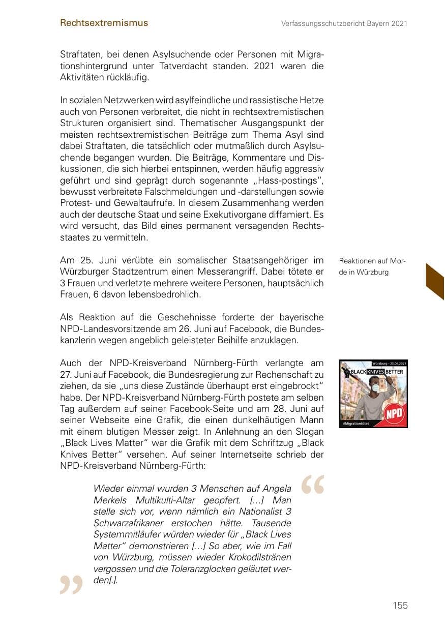 Seite 155 des Verfassungsschutzbericht 2021 Bayern