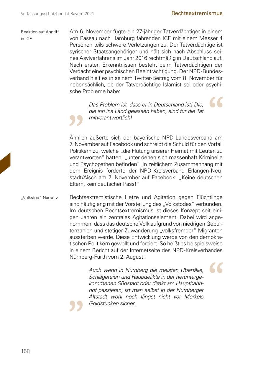 Seite 158 des Verfassungsschutzbericht 2021 Bayern