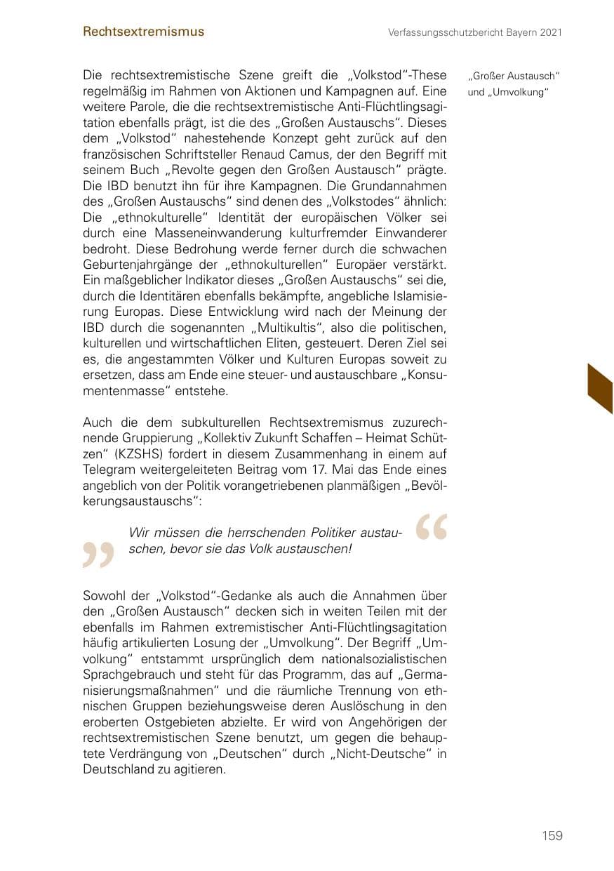 Seite 159 des Verfassungsschutzbericht 2021 Bayern