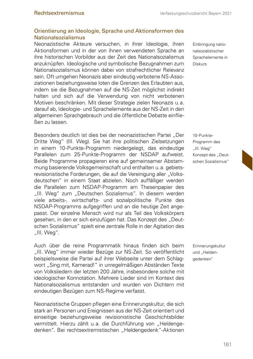 Seite 161 des Verfassungsschutzbericht 2021 Bayern