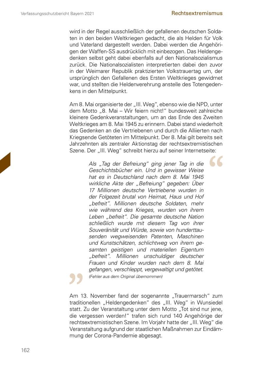 Seite 162 des Verfassungsschutzbericht 2021 Bayern