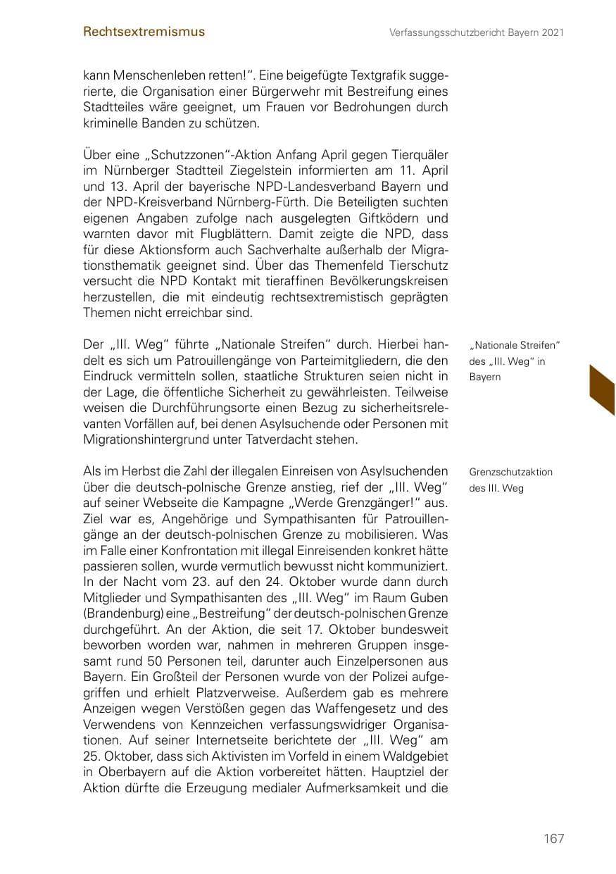 Seite 167 des Verfassungsschutzbericht 2021 Bayern