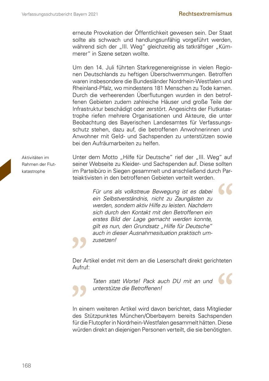 Seite 168 des Verfassungsschutzbericht 2021 Bayern
