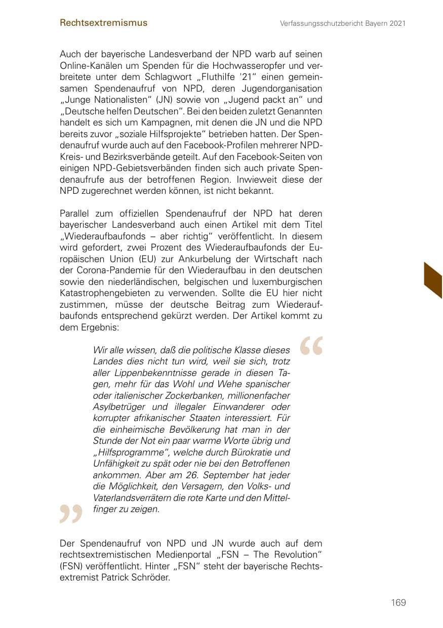 Seite 169 des Verfassungsschutzbericht 2021 Bayern