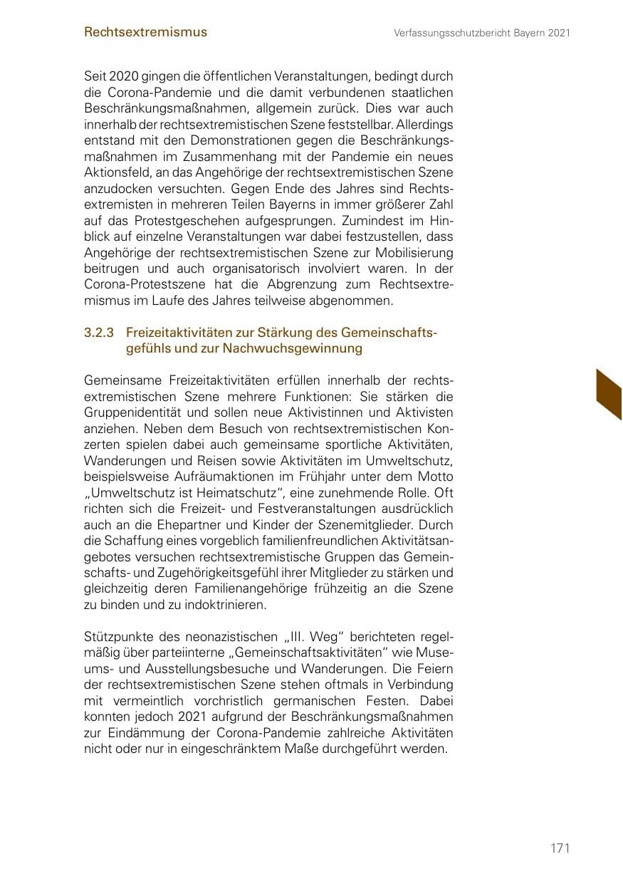 Seite 171 des Verfassungsschutzbericht 2021 Bayern