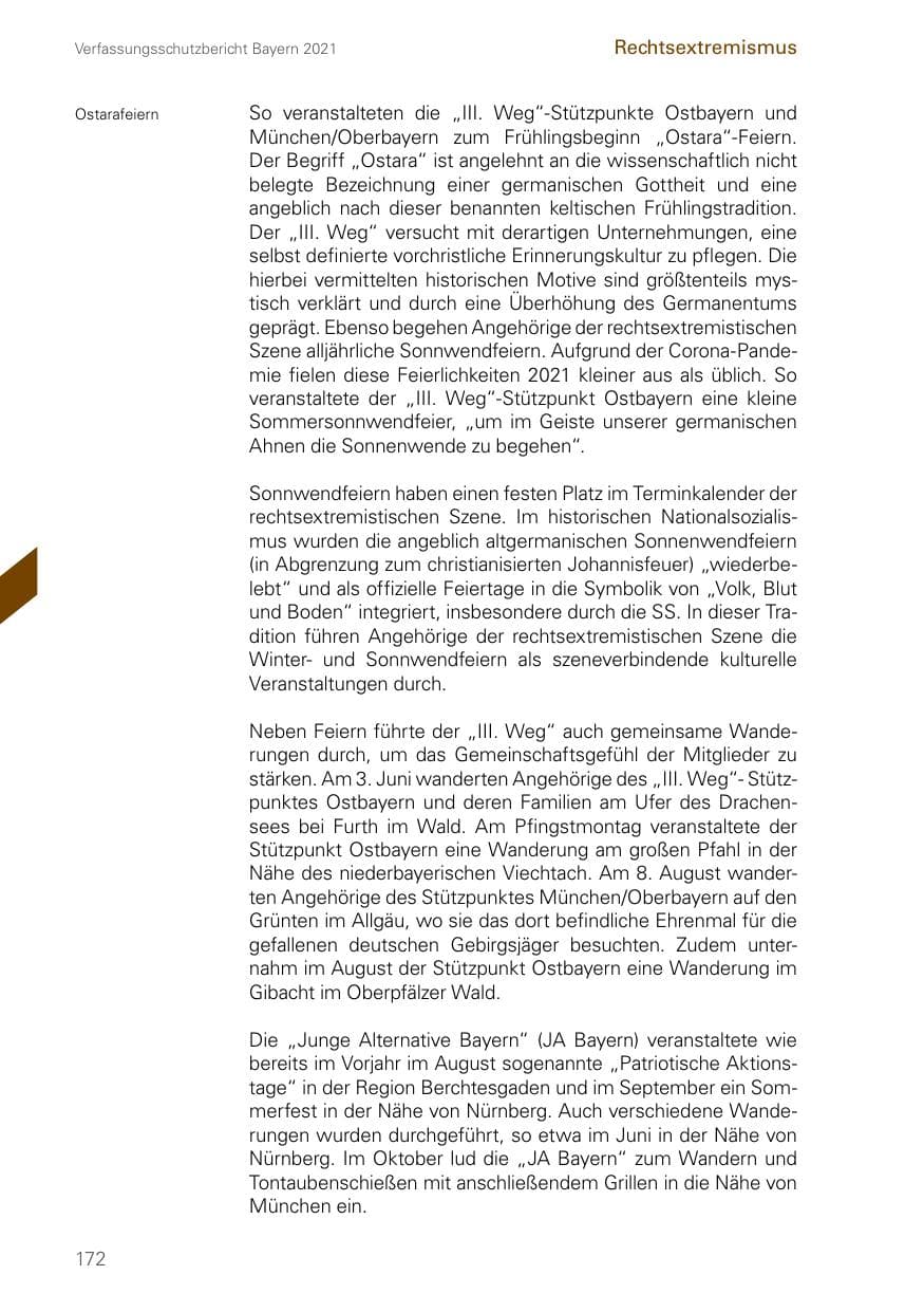 Seite 172 des Verfassungsschutzbericht 2021 Bayern