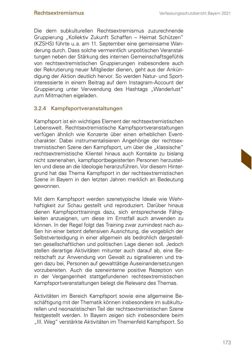 Seite 173 des Verfassungsschutzbericht 2021 Bayern