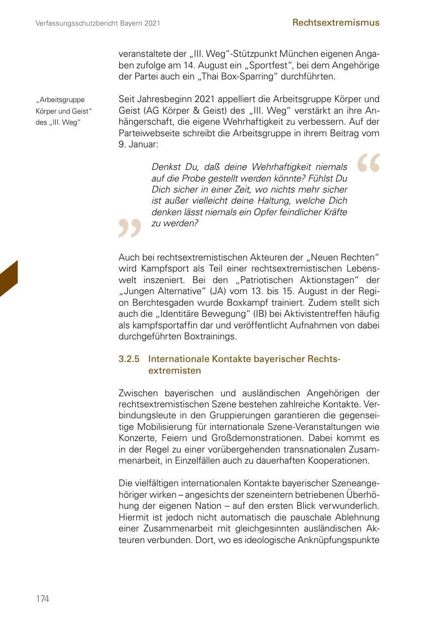 Seite 174 des Verfassungsschutzbericht 2021 Bayern